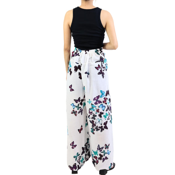Colorful Butterfly Bamboo Cotton Palazzo Pants in Green PP0076 010118 03