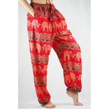 Load image into Gallery viewer, Cartoon elephant Unisex Drawstring Genie Pants in Red PP0110 020052 05