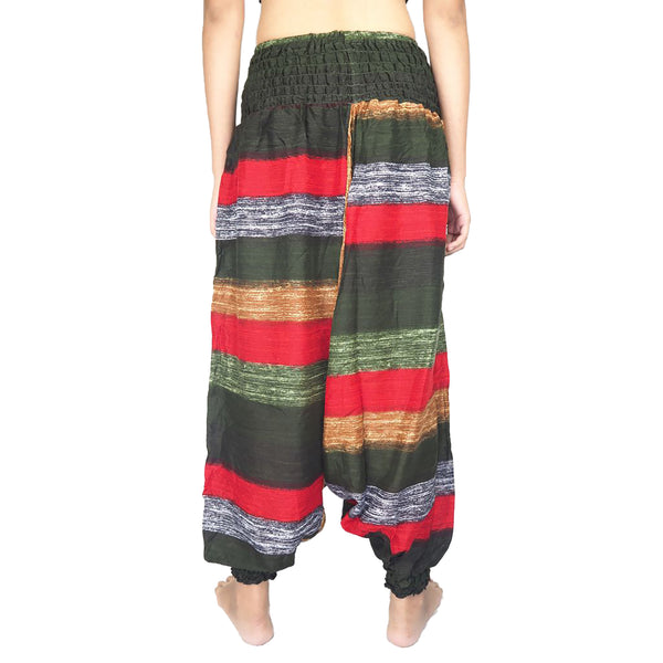 Funny Stripe  Unisex Aladdin drop crotch pants in Green PP0056 020021 04