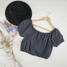 Load image into Gallery viewer, Solid Color Blouse Puff Sleeve Tops in Dark Gray SH0194 130000 01