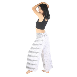 Peacock Feather Dream Women Palazzo Pants in White Black PP0076 020015 11