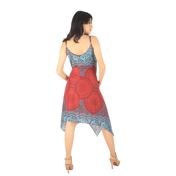 Princess Mandala Women's Mini Dresses in Red DR0399 020030 01 Women in red dress Details of dress ( crewneck, Sleeveless,Floral Print, 2 side pockets , backless,flowy , Spaghetti Straps )