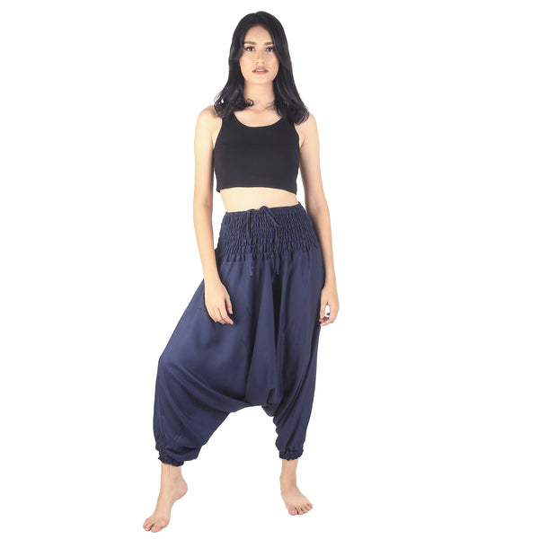 Solid Color Unisex Aladdin Drop Crotch Pants in Navy Blue PP0056 020000 03