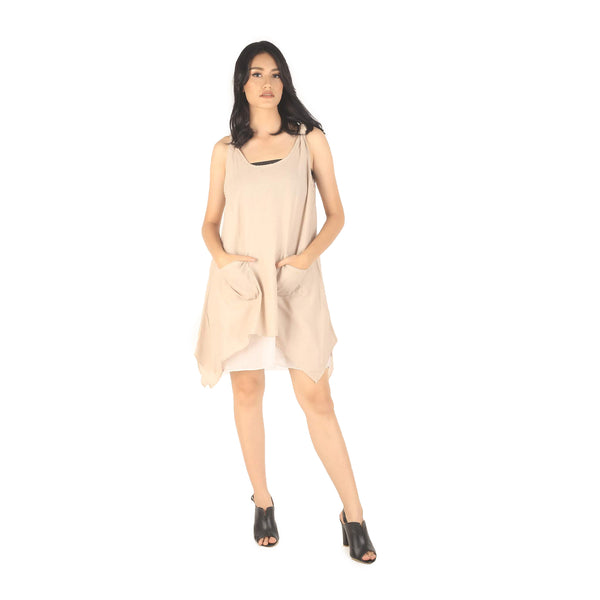 Solid color Women's Dresses in Nude DR0059 060000 22 Women  in nude dress ( Round-Neck, Two Side Pockets, Sleeveless, Short Length, Not lined, Tank dress, Loose.)