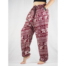 Load image into Gallery viewer, African Elephant Unisex Drawstring Genie Pants in Red PP0110 020004 03