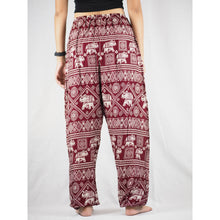 Load image into Gallery viewer, African Elephant Unisex Drawstring Genie Pants in Red PP0110 020004 03