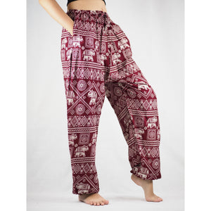 African Elephant Unisex Drawstring Genie Pants in Red PP0110 020004 03