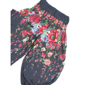Floral Royal Unisex Kid Harem Pants in Black PP0004 020010 01