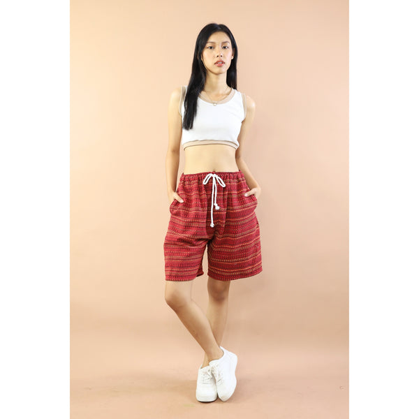 Wooven Women's Shorts drawstring Pants in Dark Red PP0139 040000 15