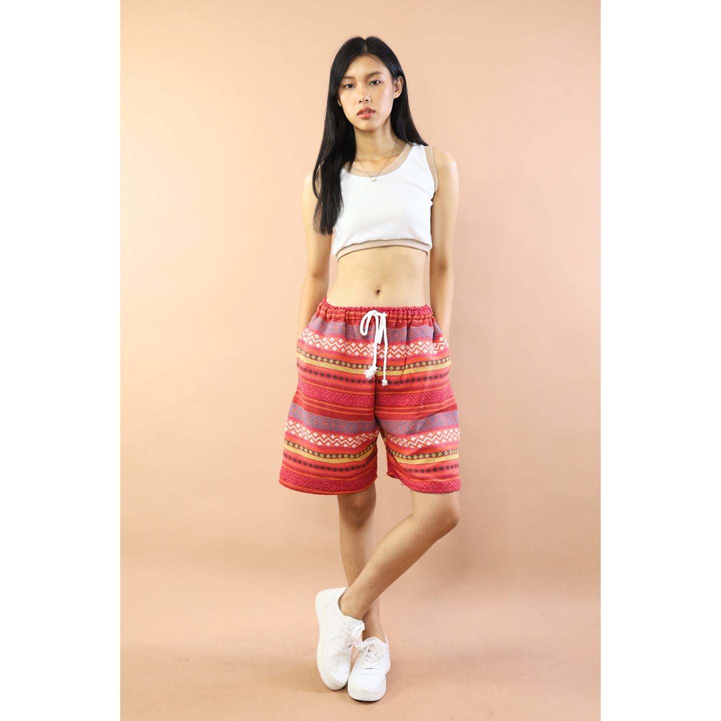Wooven Women's Shorts drawstring Pants in Orange PP0139 040000 11