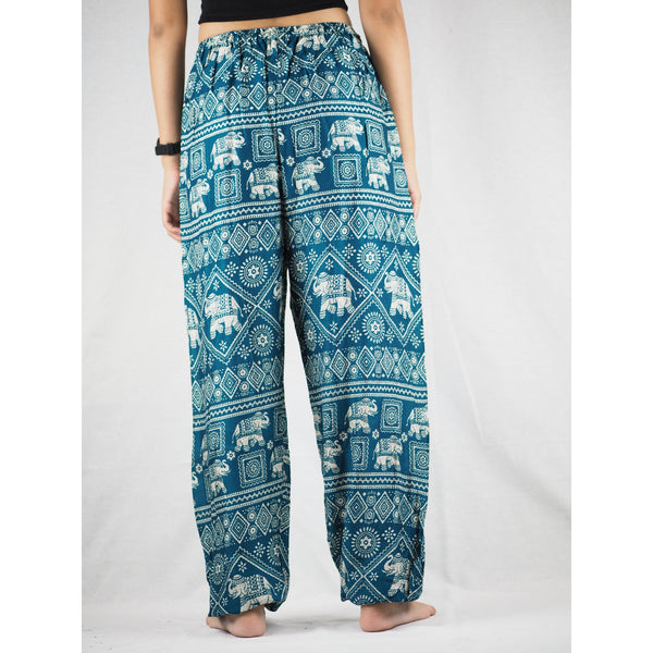 African Elephant Unisex Drawstring Genie Pants in Green PP0110 020004 05