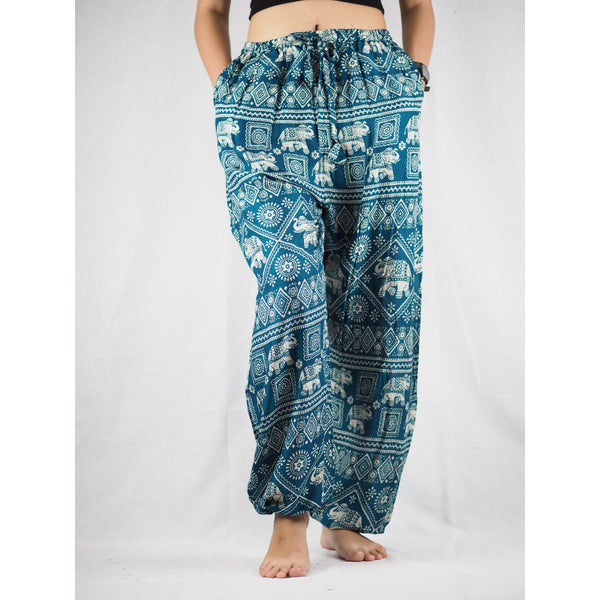 African Elephant Unisex Drawstring Genie Pants in Green PP0110 020004 05