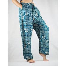 Load image into Gallery viewer, African Elephant Unisex Drawstring Genie Pants in Green PP0110 020004 05