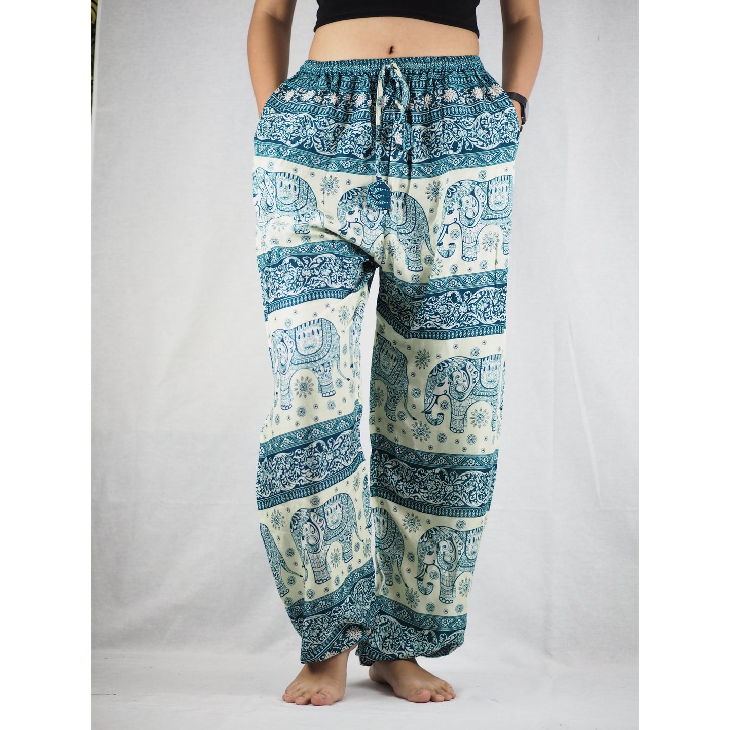 Cute elephant Unisex Drawstring Genie Pants in Blue PP0110 020027 02