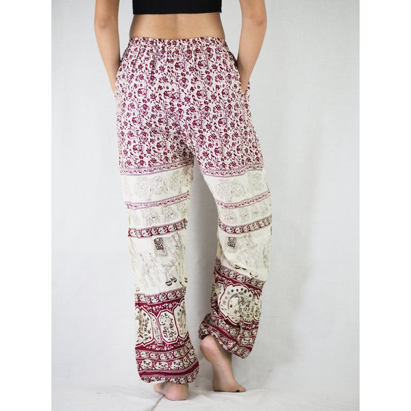 Cute elephant Unisex Drawstring Genie Pants in Dark Red PP0110 020011 03