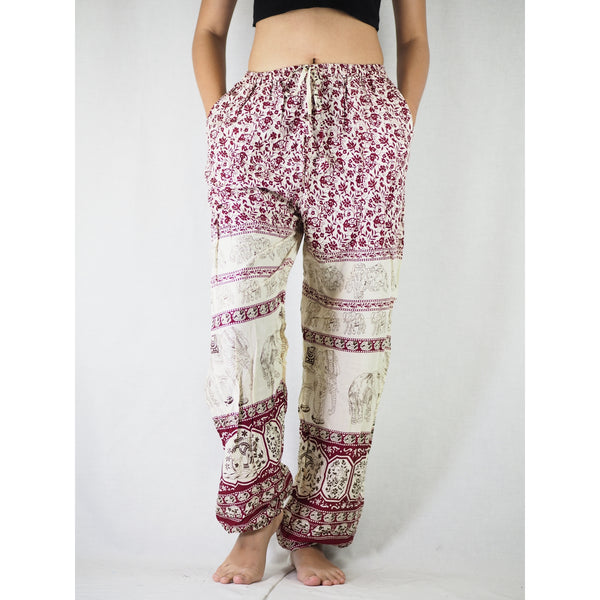 Cute elephant Unisex Drawstring Genie Pants in Dark Red PP0110 020011 03