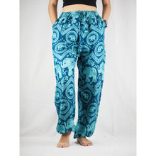 Load image into Gallery viewer, Elephant Circles Unisex Drawstring Genie Pants in Ocean Blue PP0110 020051 02