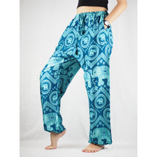 Load image into Gallery viewer, Elephant Circles Unisex Drawstring Genie Pants in Ocean Blue PP0110 020051 02