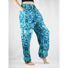 Load image into Gallery viewer, Elephant Circles Unisex Drawstring Genie Pants in Ocean Blue PP0110 020051 02