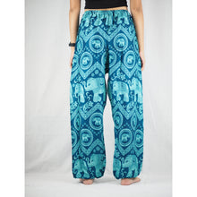 Load image into Gallery viewer, Elephant Circles Unisex Drawstring Genie Pants in Ocean Blue PP0110 020051 02