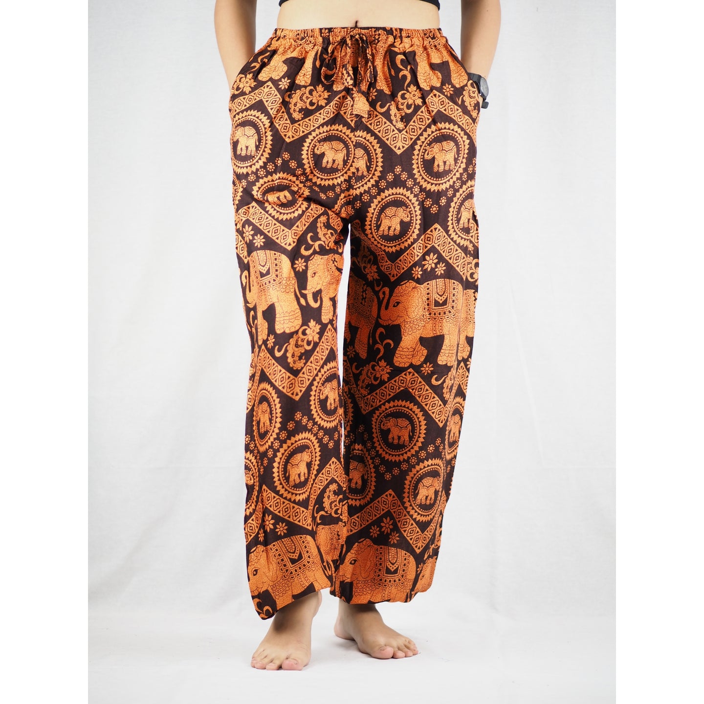 Elephant Circles Unisex Drawstring Genie Pants in Orange PP0110 020051 03