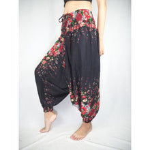 Load image into Gallery viewer, Floral Royal Unisex Aladdin drop crotch pants in Black PP0056 020010 01