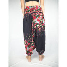 Load image into Gallery viewer, Floral Royal Unisex Aladdin drop crotch pants in Black PP0056 020010 01