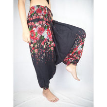 Load image into Gallery viewer, Floral Royal Unisex Aladdin drop crotch pants in Black PP0056 020010 01