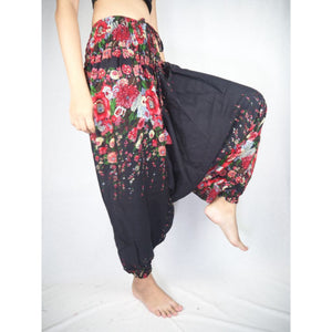 Floral Royal Unisex Aladdin drop crotch pants in Black PP0056 020010 01