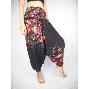 Floral Royal Unisex Aladdin drop crotch pants in Black PP0056 020010 01
