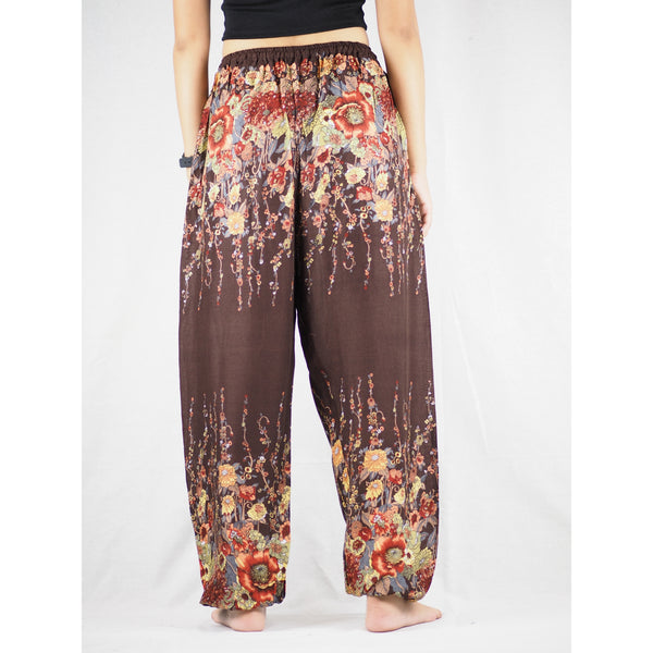 Floral Royal Unisex Drawstring Genie Pants in Brown PP0110 020010 05