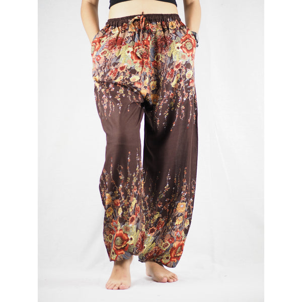 Floral Royal Unisex Drawstring Genie Pants in Brown PP0110 020010 05