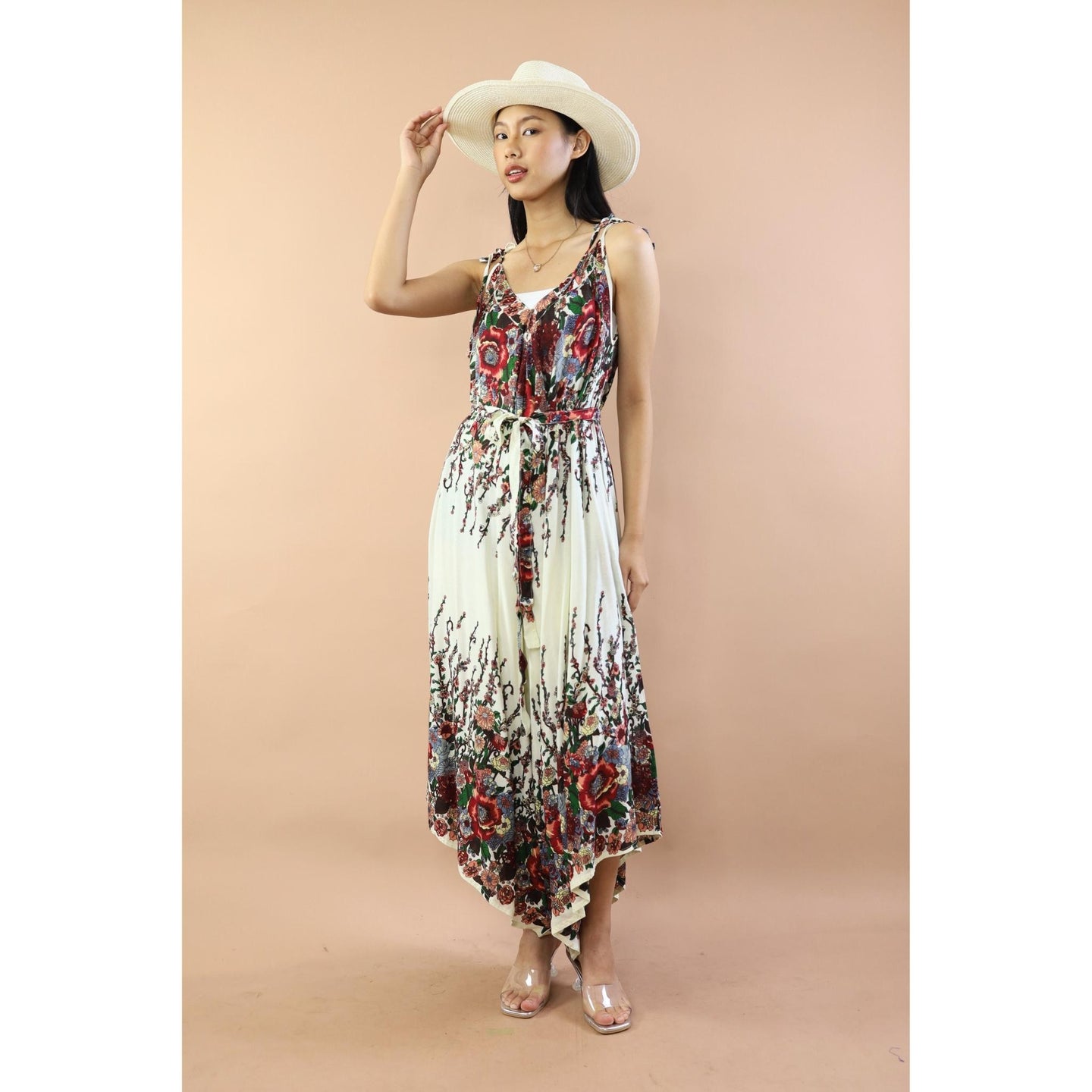 Floral Ivy Women's Jumpsuit with Belt in Cream JP0097-020010-09