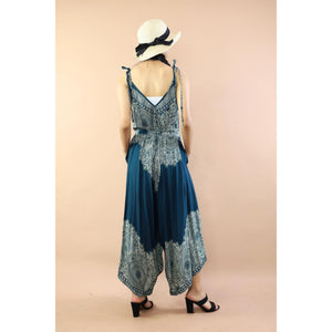 Floral mandala Women's Jumpsuit with Belt in Ocean Blue JP0097 020036 03