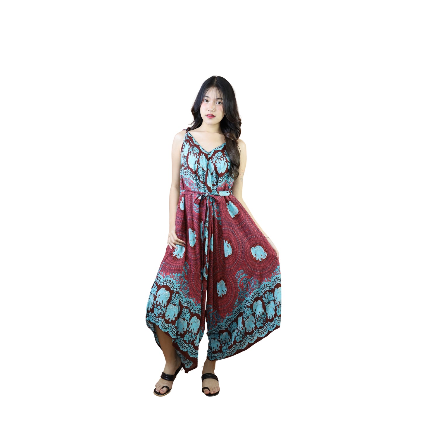 Mandala elephant 71 Women's Jumpsuit with Belt in Red JP0097 020071 05