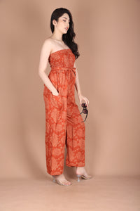 Mandala Flower Women's Jumpsuit Wide Legs Style with Belt in Orange JP0099-020348-01