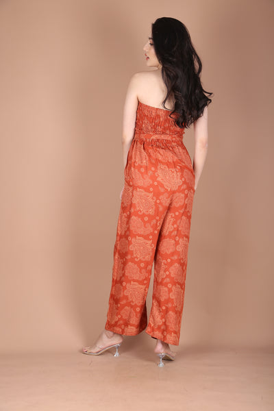 Mandala Flower Women's Jumpsuit Wide Legs Style with Belt in Orange JP0099-020348-01