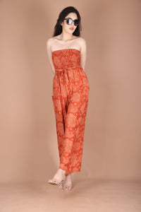 Mandala Flower Women's Jumpsuit Wide Legs Style with Belt in Orange JP0099-020348-01