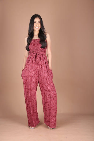 Ruby Paisley Women's Jumpsuit Wide Legs Style with Belt in Bugundy JP0099-020350-01