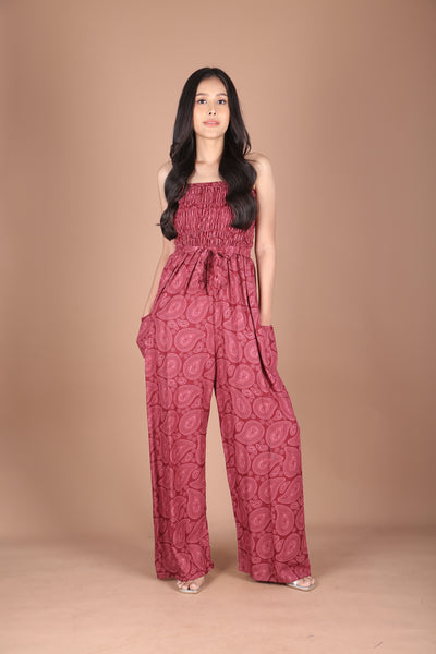 Ruby Paisley Women's Jumpsuit Wide Legs Style with Belt in Bugundy JP0099-020350-01