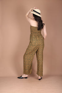 Mandala Leaves Women's Jumpsuit Wide Legs Style with Belt in Olive JP0099-020351-01