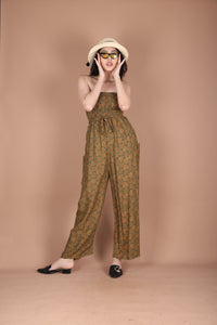 Mandala Leaves Women's Jumpsuit Wide Legs Style with Belt in Olive JP0099-020351-01