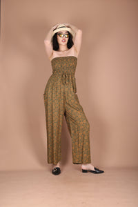 Mandala Leaves Women's Jumpsuit Wide Legs Style with Belt in Olive JP0099-020351-01