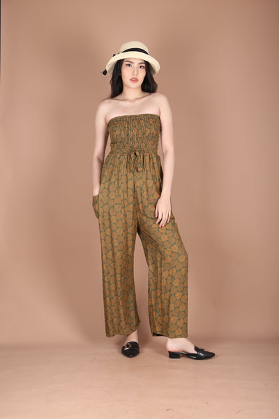 Mandala Leaves Women's Jumpsuit Wide Legs Style with Belt in Olive JP0099-020351-01