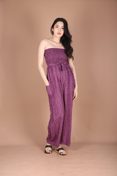 Folk Mandala Women's Jumpsuit Wide Legs Style with Belt in Purple JP0099-020352-01