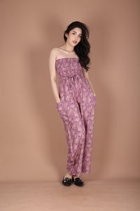 Ginkgo Leaves Women's Jumpsuit Wide Legs Style with Belt in Magenta JP0099-020354-01