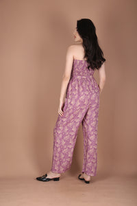 Ginkgo Leaves Women's Jumpsuit Wide Legs Style with Belt in Magenta JP0099-020354-01