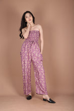 Load image into Gallery viewer, Ginkgo Leaves Women&#39;s Jumpsuit Wide Legs Style with Belt in Magenta JP0099-020354-01