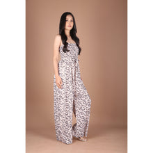 Load image into Gallery viewer, Abstract Leaves Women&#39;s Jumpsuit Wide Legs Style with Belt in White JP0099-020357-01
