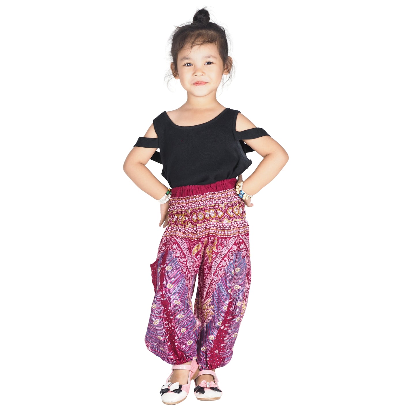 Peacock Unisex Kid Harem Pants in Dark Red PP0004 020008 02